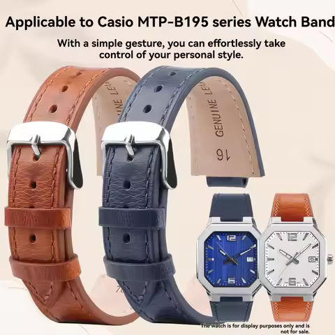 For Casio MTP-B195 retro business leather watch strap with waterproof and soft watch chain accessori