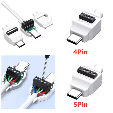 USB C Solderless Adapter USB Type C Male Terminal Block Data Fast Charging Connector 4pin 5pin Screw