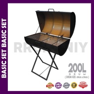 BBQ Grill Outdoor Drum Set Tong Drum 200L BBQ Set Complete With Grill Net Big Size (Full Set)