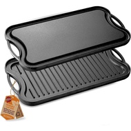 【จัดส่งภายใน 24 ชม】Pre-Seasoned Reversible Cast Iron Grill/Griddle With Handlesกระทะย่างเหล็กหล่อสี่เหลี่ยมยาว สองด้าน51*26 cm