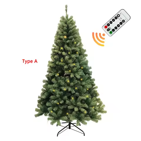 6-7ft Christmas Tree, Artificial Hinged Xmas Tree With LED Lights, 8 Lighting Modes for Home Christm