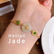 Classic Court High Sense Natural Hetian Jade Fu Bracelet Bangle For Women [HSL]