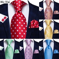 {EDDLYT} Hi Tie Red Dot Yellow Paisley Design Silk Wedding Tie For Men Quality Hanky Cufflink Fashion Nicktie Business Party Dropshipping