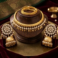 Premium Indian Kundan Kada Choker Necklace Set with Jhumkas| Pearl & Maroon Beads | Ethnic