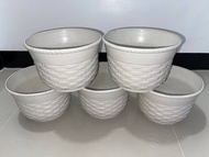 5 pieces BIG rattan design flower pot / white indoor pots for plants 9x6" / round plastic paso