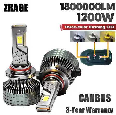 2pcs 1200W Tri-Color LED Headlights H7 H4 H8 H9 H11 with Remote, Cooling Fan H1 9005 9006 HB3 HB4 90