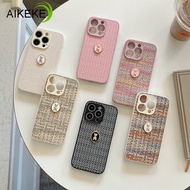 Compatible For OPPO Reno 8Z 7Z 8 7 Lite Reno 10 9 7 5 Pro Reno6 F21 Pro 5G Phone Case Korean Style Plush Woven Shockproof Soft TPU Mobile Back Cover Metal Luxury Bear