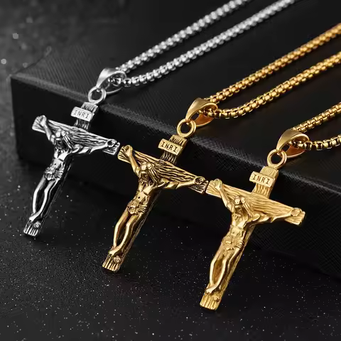 Premium Cross Necklace for Women 18k Gold Plated Trendy Gold Cross Pendant Chain for Girls Crucifix 