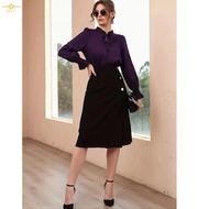 Elegant Smocked Tie Front Blouse - Bishop Sleeve Plain Top for Women