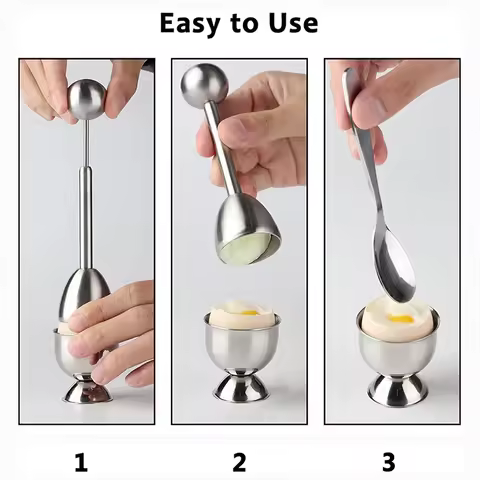 Egg Shell Opener Hard Soft Boiled Egg Cups Stainless Steel Egg White Yolk Separator Eggshell Cutter 