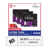Stayfree Ultra Thin Sanitary Pads (All Night with Wings) Value Pack Bundle 31.5 cm