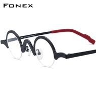 FONEX กรอบแว่นตาไทเทเนียมบริสุทธิ์ผู้หญิง2024ใหม่ผู้ชายแฟชั่นเล็กแว่นตากันแดดทรงกลม F85810แว่นตาแว่นสายตาสั้น