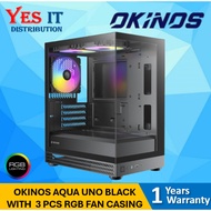 OKINOS Aqua Uno Black (3x ARGB Fan Included ) mATX Casing (1 Year Warranty)