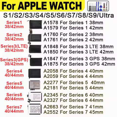 A2663 A2810 A2815 A2721 A3009 A2954 A2956 A2749 Battery For Apple Watch Series 1 2 3 4 5 6 7 8 9 SE2