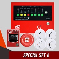 [รับประกัน 1 ปี] Asenware FCP 2 zone Alarm bell 6" กระดิ่ง Smoke detector เครื่องตรวจจับควัน 4 ตัว Manual pull แจ้งเหตุด้วยมือ (Set A)  ** FCP Without battery