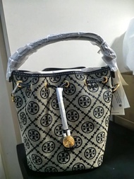 有單 TORY BURCH 提花抽繩水桶包 Mini 海軍藍