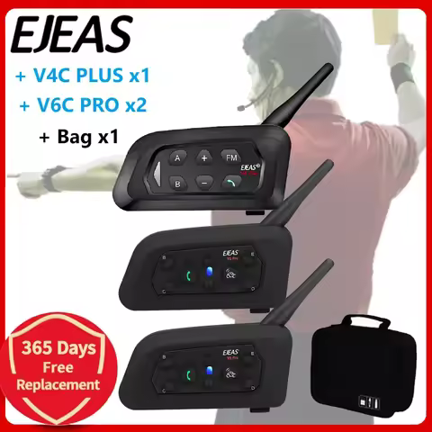 EJEAS V4C PLUS +V6C PROx2 Football 3 Referee Intercom Headset 1200M Soccer Full Duplex Bluetooth Con