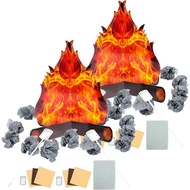 Eaasty 38 Pcs Pretend Campfire Playset 3D Cardboard Campfire Centerpiece and Smores Kit, Fake Fire A