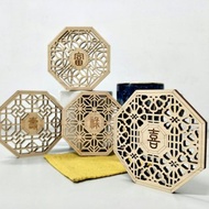 【可客製文字/可加購磁吸盒】花窗格 楓木杯墊--八角形單售區