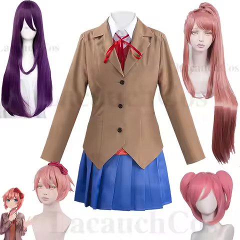 Game Doki Doki Literature Club Monika Sayori Yuri Natsuki Cosplay Costume School Student Uniform Gir