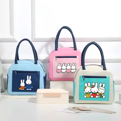 Miffy Lunch Bags for Women Cartoon Anime Pattern Printed Picnic Bag Outdoor Portable Large Capacity 