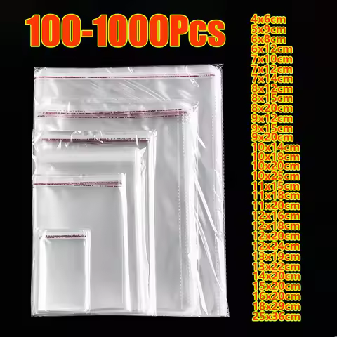 1000-100Pcs Self Adhesive Sealing Transparent Plastic Bag OPP Plastic Sealing Cellophane Bags Gifts