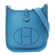 HERMES Clemence皮革Evelyne TPM銀扣肩背袋Turquoise