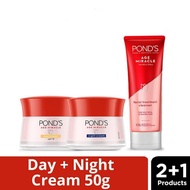 paket pond's age miracle day cream 50g + night cream 50g + facial foam
