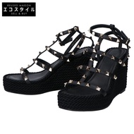 Valentino Garavani 黑色鉚釘綁住坡跟涼鞋，37 碼 [二手]