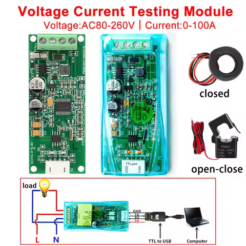 PZEM-004T Digital Voltmeter Ammeter Wattmeter 100A AC 80-260V Digital Test Pulse Communication TTL S