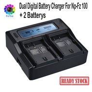 NP-FZ100 Dual Charger LCD Camera Battery Fast Charger+2 fz100 battery for Sony A7III A9 A7RIII