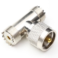 UHF PL259 male to 2 UHF SO239 Female T Type 3 Way Coax Cable Adapter Connector (TAIWANSTOCK)