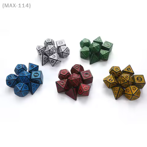 {MAX-114} Polyhedral 7-Die Dice Set, Carved Pattern D4 D6 D8 D10 D% D12 D20 For Tabletop Games