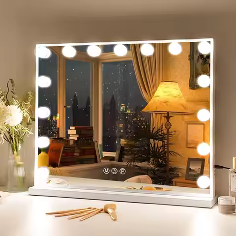 FENCHILIN Vanity Mirror with Lights Hollywood Lighted Makeup Mirror with 15 Dimmable LED Bulbs for D