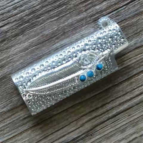 Classic 3D Feather sapphire Patterns Explosion-Proof Gas Lighter Metal Armor Shell For Bic J5 Lighte