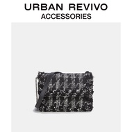 URBAN REVIVO ใหม่สุภาพสตรีอุปกรณ์เสริมลายสก๊อตกระเป๋าผ้าขนสัตว์ AW48TG3N2001 Black and white grid
