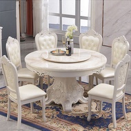 Dining Table Simple Internet Celebrity Marble round Table European Solid Wood Marble Dining-Table round a Table with Six Chairs Combination Set