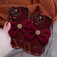 For Realme GT 5G Master GT5 GT2 Neo 3 3T 2 2T Narzo 50 30 Pro 5G Phone Case 3D Stereo Velvet Bowknot Bow Tie Wine Red Happy New Year Winter Cute Soft Casing Cases Case Cover