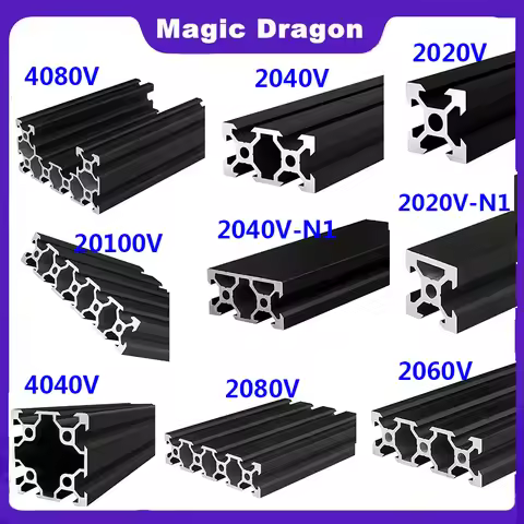 1pc Black 2020 2020N1 2040 2040N1 2060 2080 4040 4080 20100 V-Slot Aluminum Profile EU standard 3D P