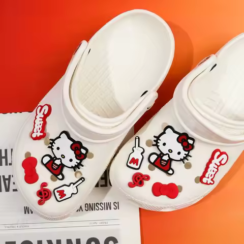 Adorable Shoes Charm Set Bowtie Hello Kitty Cartoon Decorations for Clogs and Sandals Party Gifts