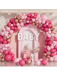 175入組粉色氣球花環拱門套件,親王主題女士生日嬰兒洗禮新娘婚禮母親情人節派對裝飾,熱氣球,白金屬手環,迷彩氣球