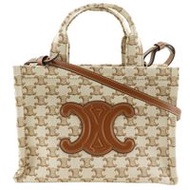 二手CELINE Triomphe 小河馬 Thais 手提包，雙向單肩包，19916 2EZ6 01BC，米色帆布，斜挎包、單肩包或手提包，雙向，A5 尺寸，女式。