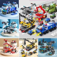 🚀Fast delivery🚀6IN1 Building Blocks Toys Set Police Car Fire Truck Airplane Construction Truck Toy f