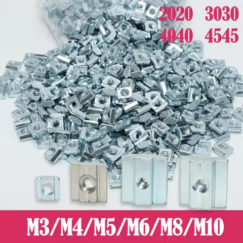 100p/lot T Block Square Nut M3 M4 M5 M6 M8 T-Track Sliding Hammer Nut for 20 30 40 45 Aluminum Profi