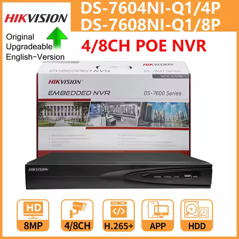 Hikvision 4K PoE NVR 4CH DS-7604NI-Q1/4P 8CH DS-7608NI-Q1/8P 8MP Two-Way Audio For CCTV Security Cam