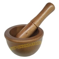 Nature Wooden Mortar and pestle / Lesung Kayu / Wooden Garlic Spice Mixing Grinding Bowl / Lesung Batu