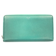 二手CELINE綠色皮革長錢包，附卡槽和零錢包