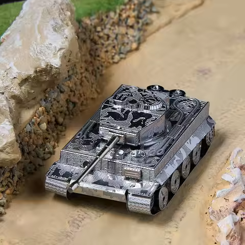 Kuangmo Tiger I Tank 3D Metal Puzzle, Glue-Free DIY Stainless Steel Assembly Model, German WW2 Milit