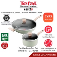 Tefal So Matcha Induction 4pcs Set (Wokpan with Lid 30cm + Saucepan with Lid 18cm) | G179S4 Cookware
