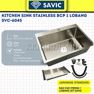 SAVIC Kitchen Sink 1 Hole 60 x 45 1 Hole Dishwashing Basin 60Cm x 45Cm Set